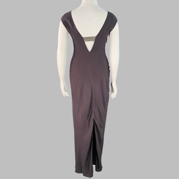 BRUNELLO CUCINELLI Size XL Grey Charcoal Silk Sleeveless Long Evening Gown - Picture 4 of 10